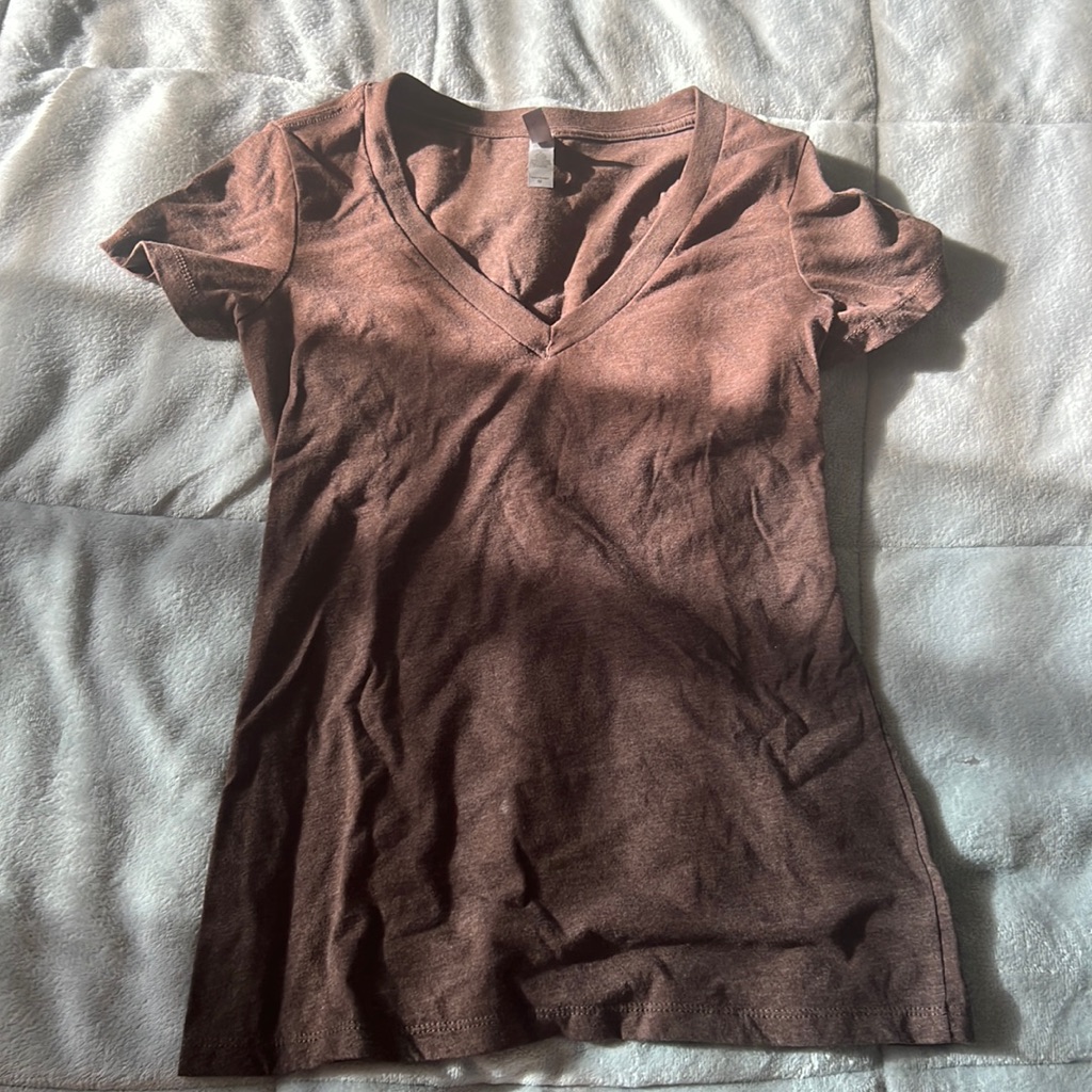 Brown Basic V Neck Tee
